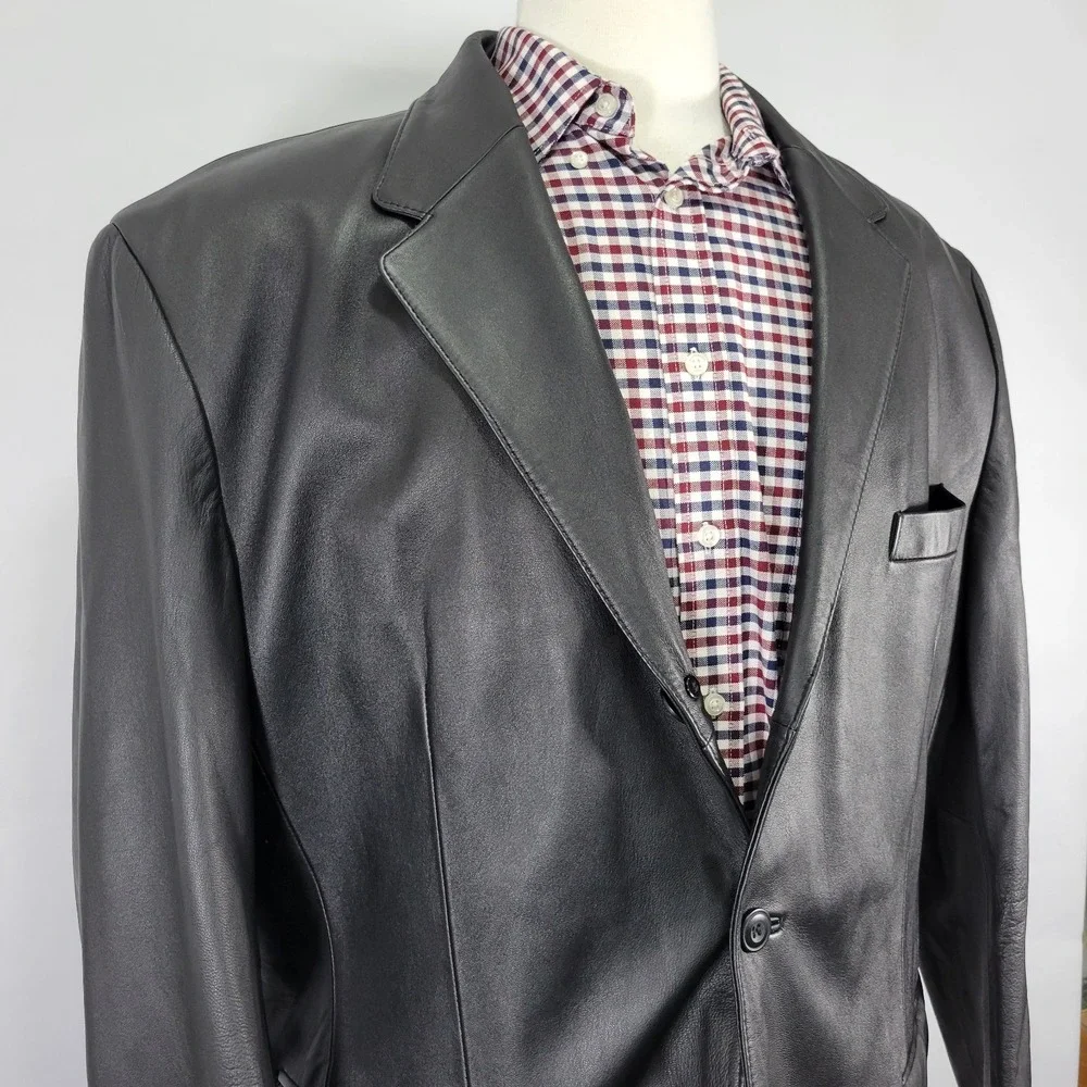 J. Ferrar Men's Three Button Leather Jacket‎ Coat Size XL BLACK